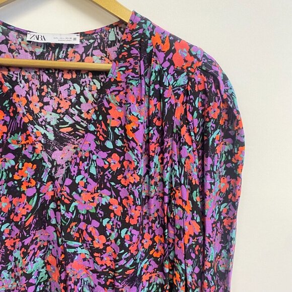 Zara Floral Gathered Ruched Ruffle Dress - Picture 4 of 14